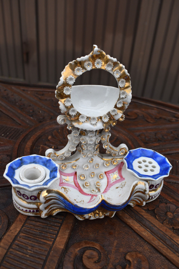 Antique french vieux paris porcelain inkwell