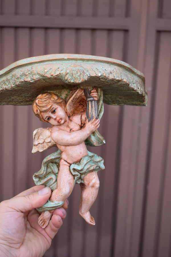 Vintage 60s chalk angel cherub wall console