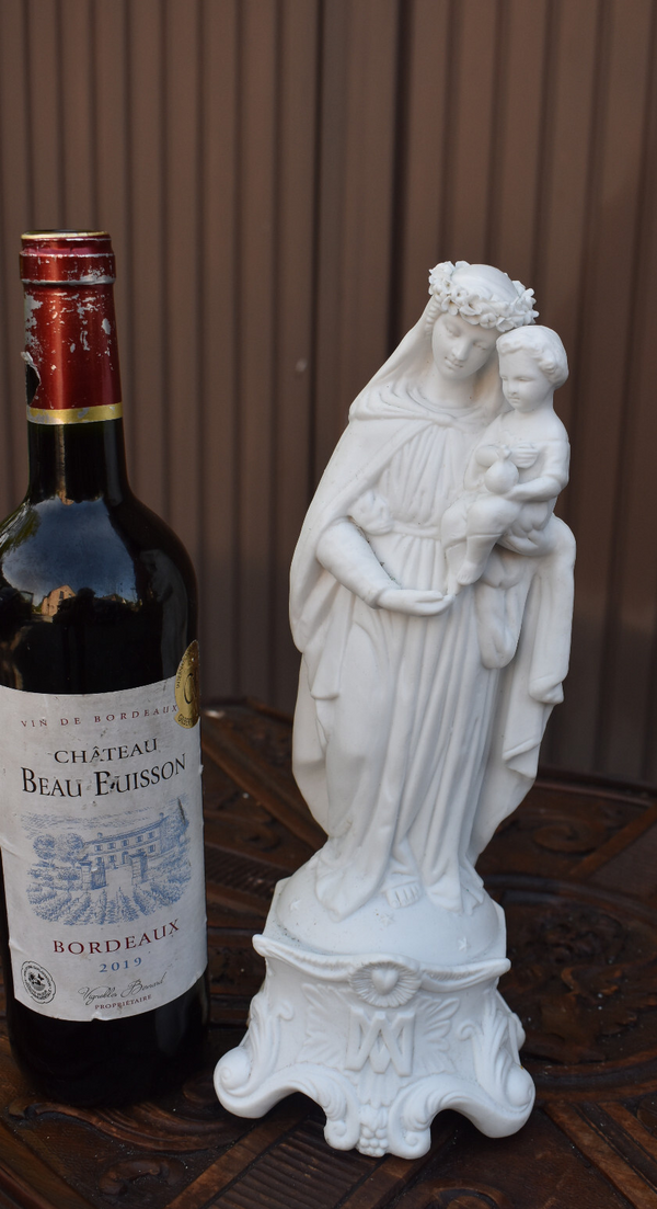 Antique bisque porcelain madonna child jesus statue figurine religious