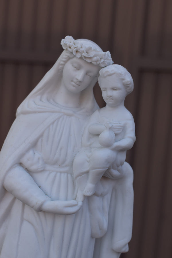Antique bisque porcelain madonna child jesus statue figurine religious
