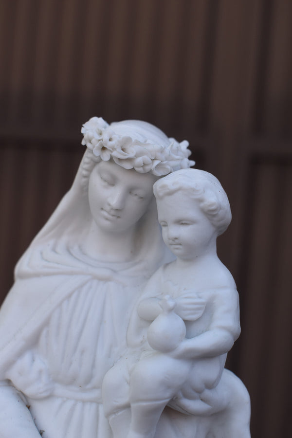 Antique bisque porcelain madonna child jesus statue figurine religious