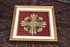 Antique lithurgical brocade silk Cross crucifix frame religious plaque