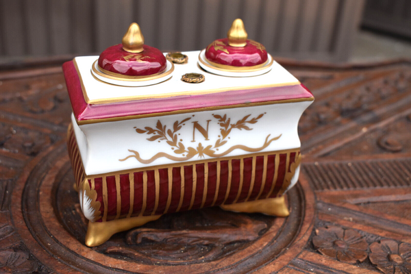 Antique French napoleon N porcelain desk inkwell