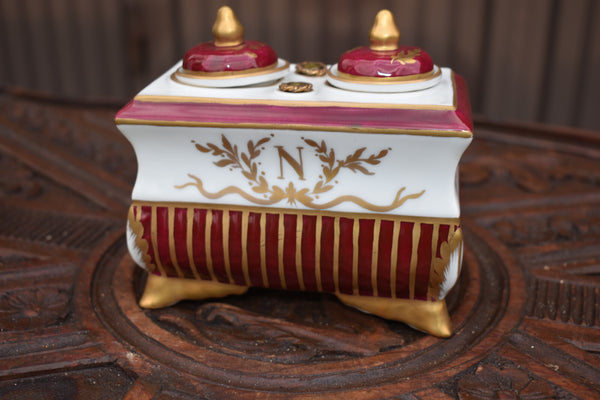Antique French napoleon N porcelain desk inkwell