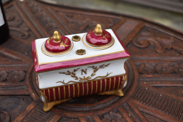 Antique French napoleon N porcelain desk inkwell
