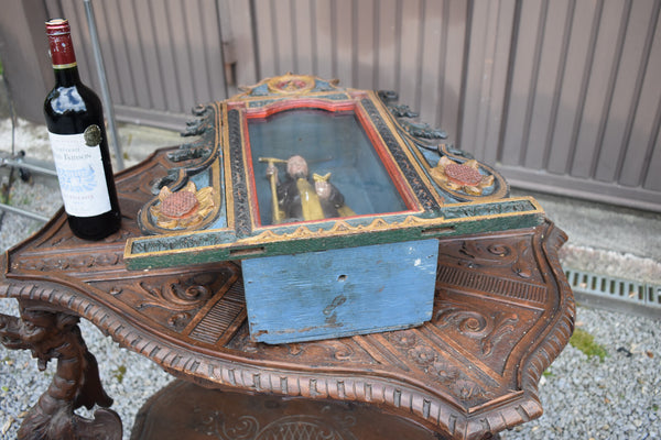 Antique 19thc Wood carved polychrome chapel nich wall saint roch statue rare