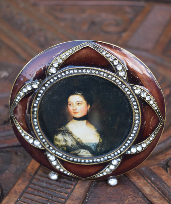 Vintage metal enamel rhinestone round picture photo frame