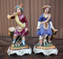 Pair antique french porcelain hunt couple dogs figurine inkwell feather holders