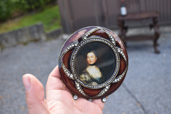 Vintage metal enamel rhinestone round picture photo frame