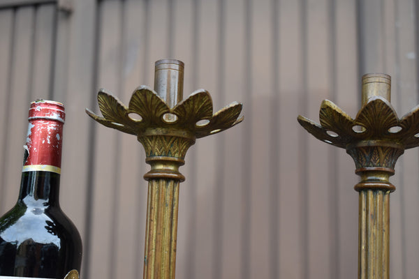 pair antique bronze church candlesticks candle holders