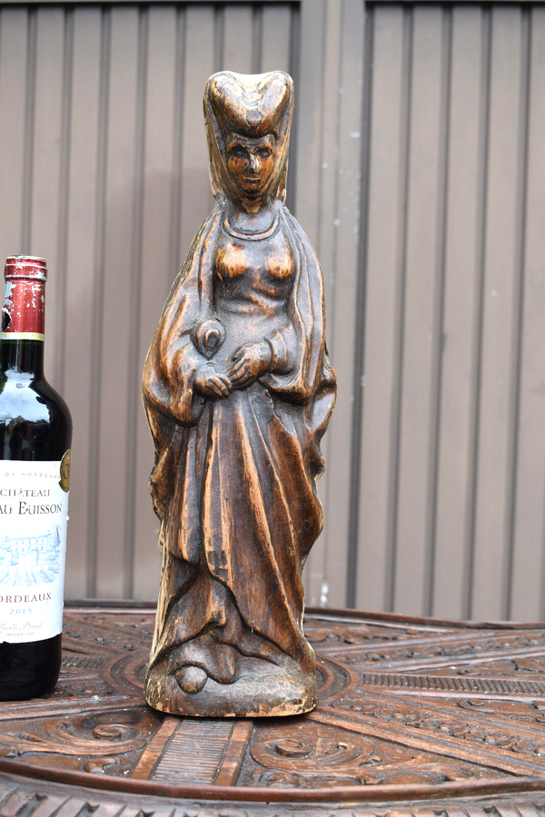 Antique wood  statue saint mary burgundy