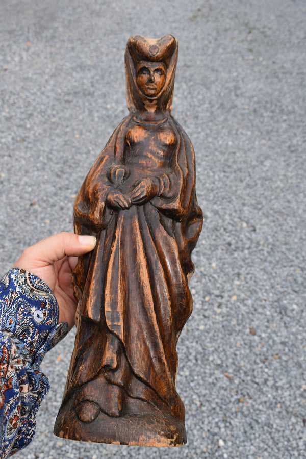 Antique wood  statue saint mary burgundy