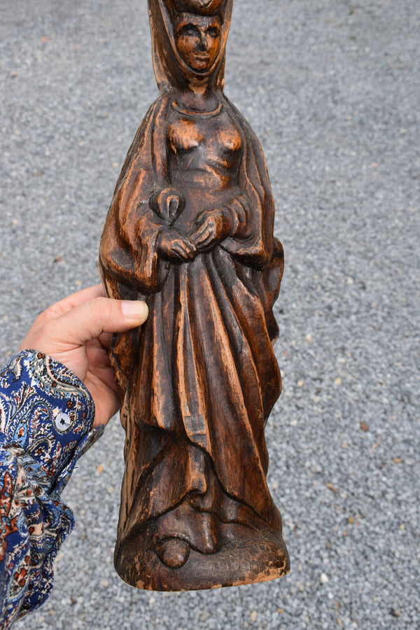 Antique wood  statue saint mary burgundy