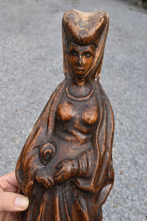 Antique wood  statue saint mary burgundy
