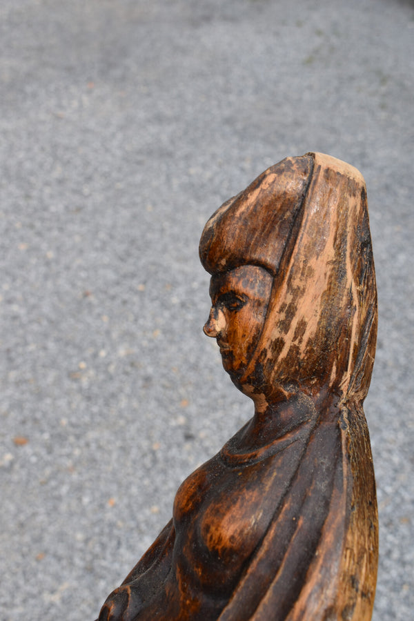 Antique wood  statue saint mary burgundy