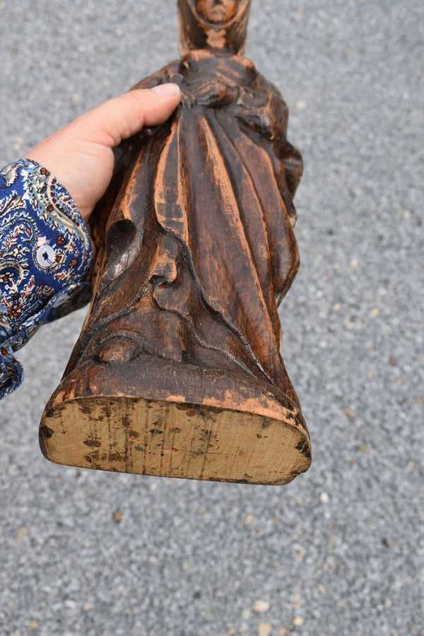Antique wood  statue saint mary burgundy