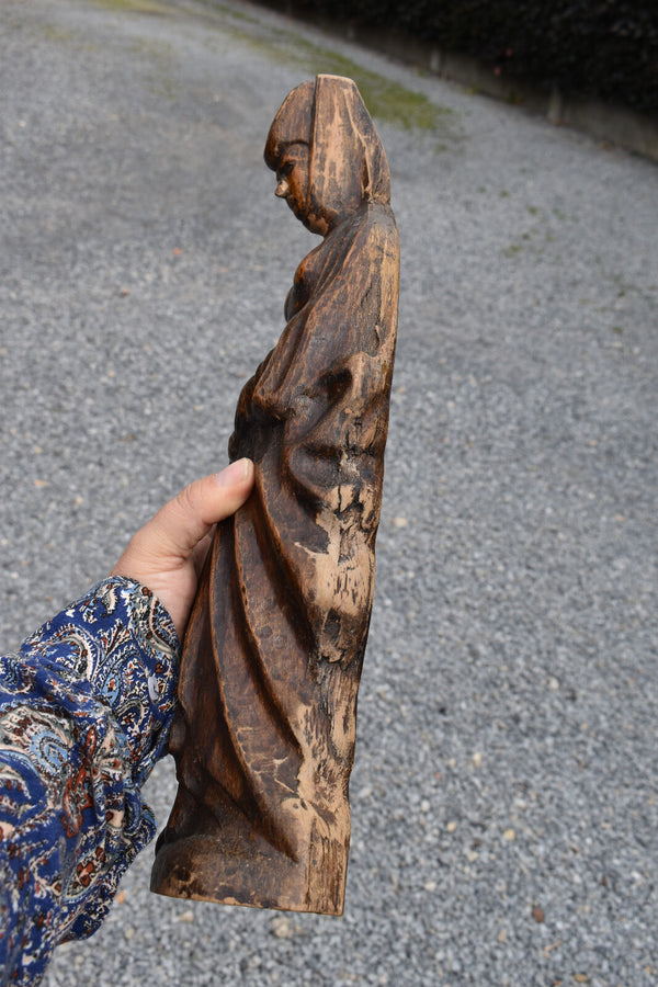 Antique wood  statue saint mary burgundy