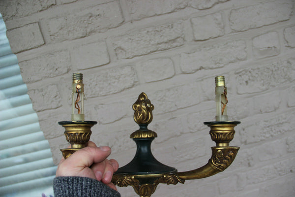 Antique PAIR bronze empire Satyr portrait heads wall lights sconces