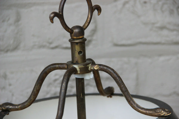 French Bouillotte empire winged angels Metal bronze Table lamp Snake animal