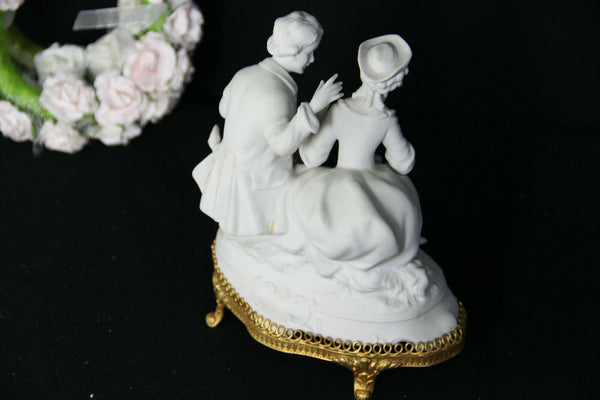 German Unterweissbach Bisque porcelain group romantic couple sheep statue