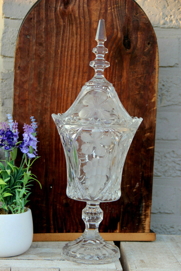 LARGE French antique crystal glass cut Drageoir Sugar bowl lidded