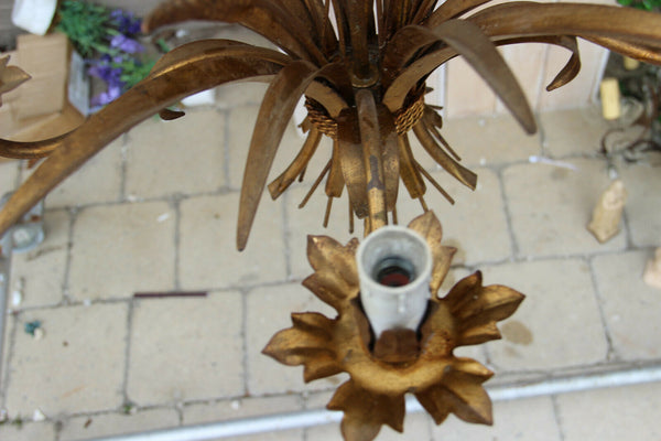 Vintage Florentine metal golt gilt 1970 Wheat sheaf bouquet chandelier lamp