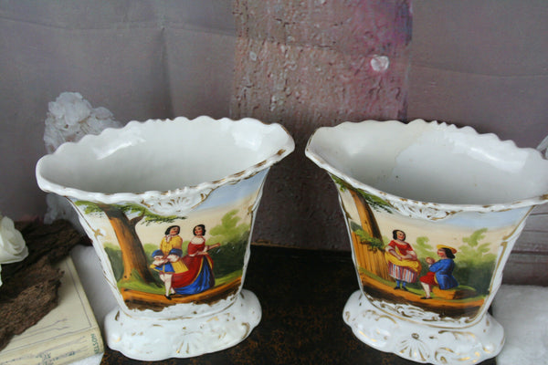 PAIR Exclusive Vieux old paris porcelain Vases figurines decor France 1900