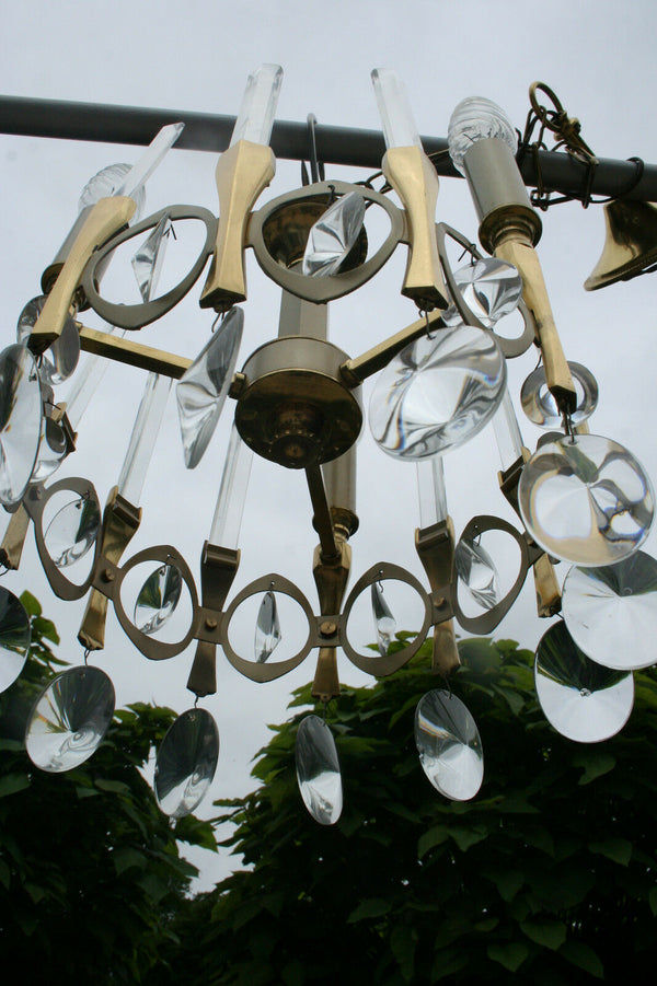 Mid-century 60's Retro Ovali Sciolari Italian 3 lights chandelier brass