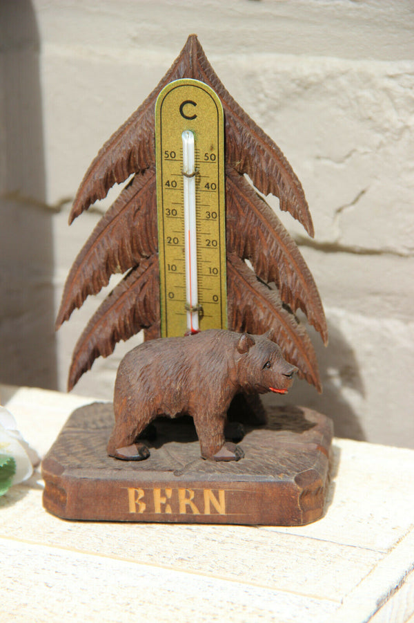 Antique hand Black forest wood carved swiss bear statue