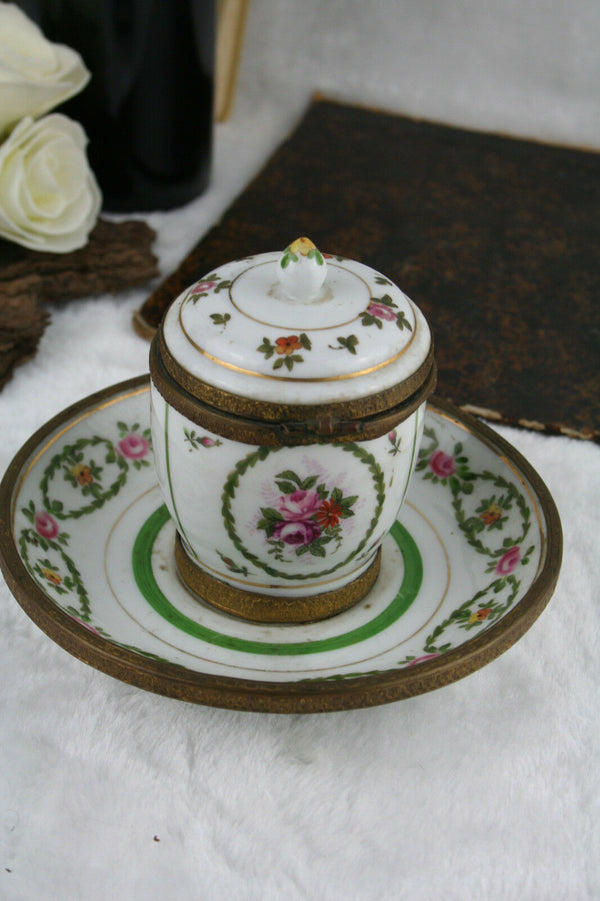 Exclusive French marked Porcelain paris porcelain floral inkwell rare 1930