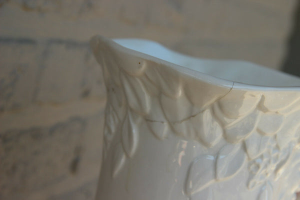 XL French art nouveau porcelain white Lady nymph Satyr head floral Vase