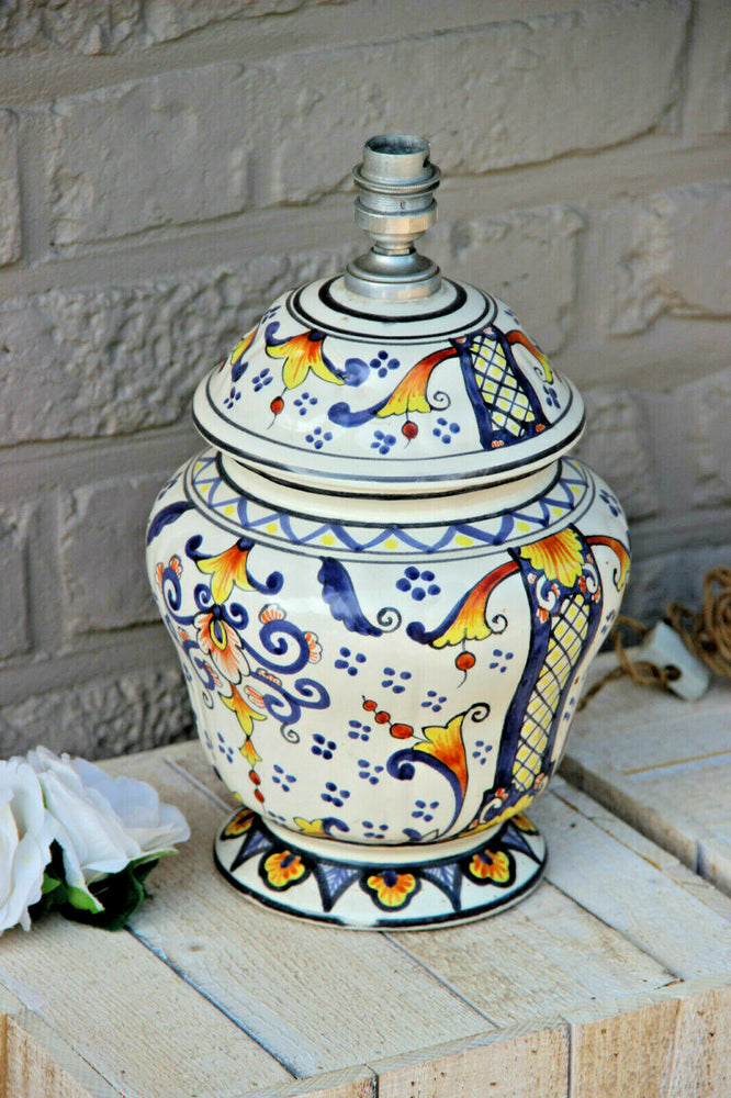 Vintage Faience polychrome Vase mounted lamp 1950