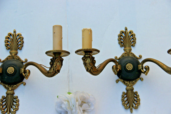 PAIR antique french empire bronze dolphin fish arms wall lights sconces