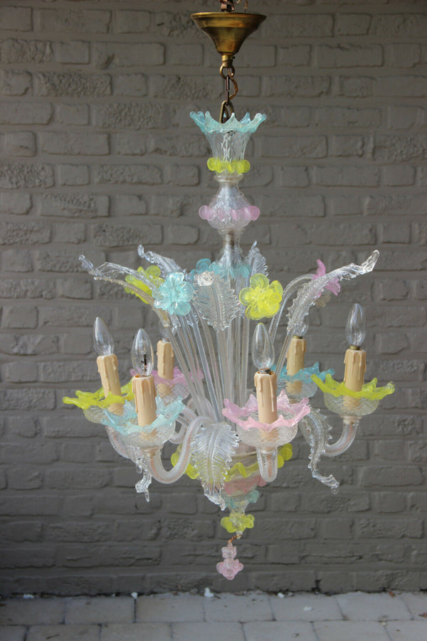 Murano hand blown glass Mid century Multi colour chandelier Italian 1970