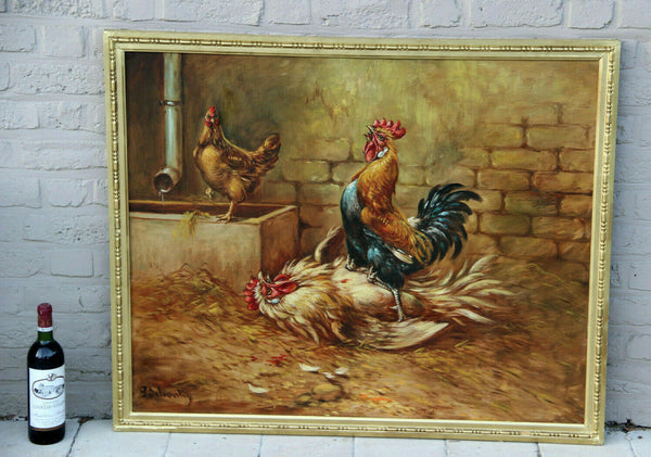 XXL Belgian top listed Paul Henry Schouten oil canvas painting fighting rooster