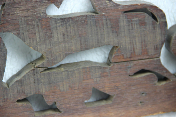Antique large French pediment fronton wood carved lions  castle cabinet top
