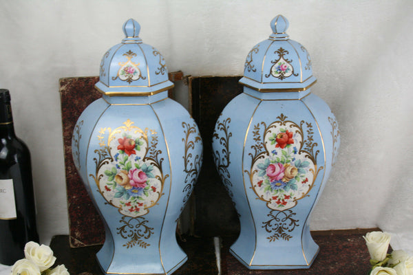 Antique pair French hand paint signed P bruny Vases in porcelain  floral decor