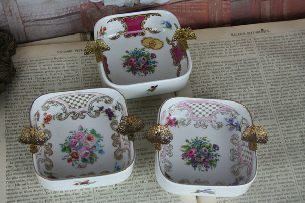 Set of 3 French limoges porcelain ashtrays marked floral