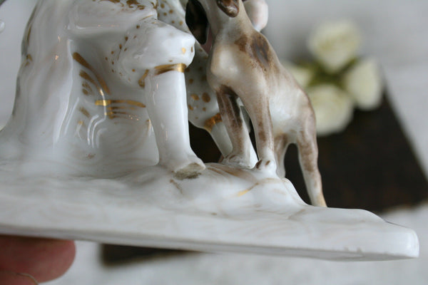 French antique old paris porcelain figurine / vase with hunting dog hunter 1930