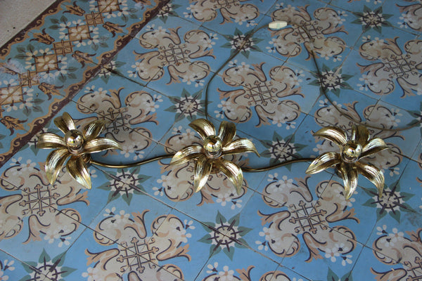 Mid century Brass flower wall Ceiling lamp sconce by massive 1970  Willy Daro