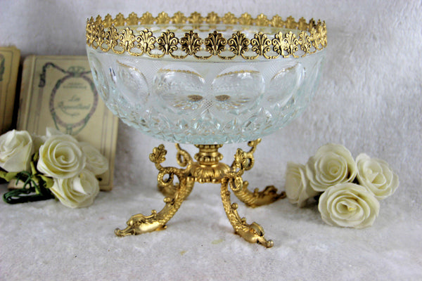 French Empire 1970 Crystal glass cut Centerpiece coupe swan base Rare