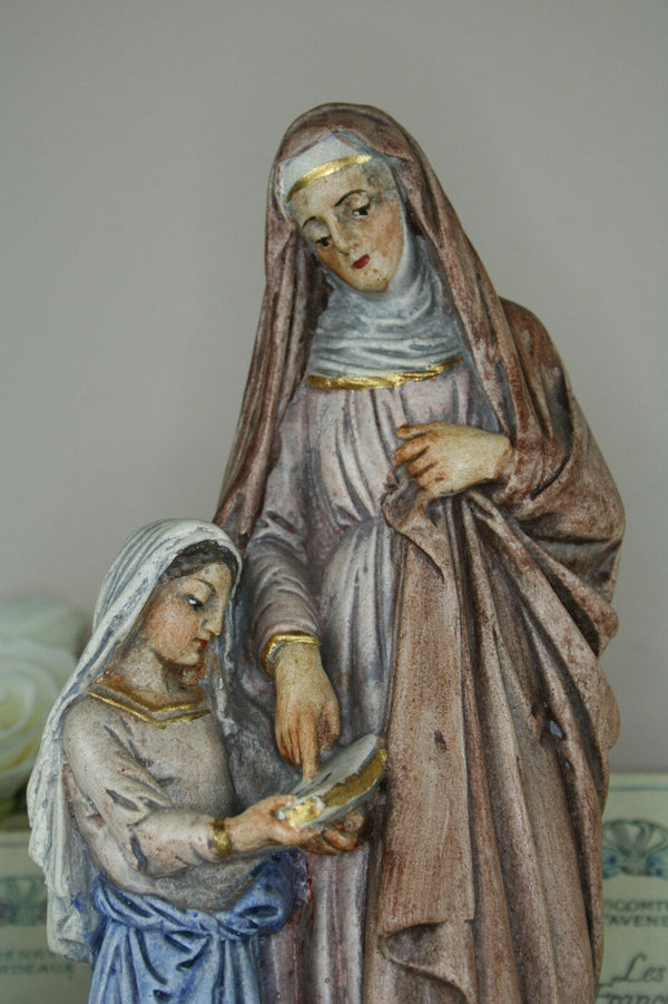 Antique French stoneware Saint Anna Mary child religious figurine church