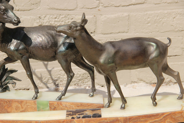 Huge XXL ART DECO 1930 Deer couple  marble spelter bronze Statue sculpture