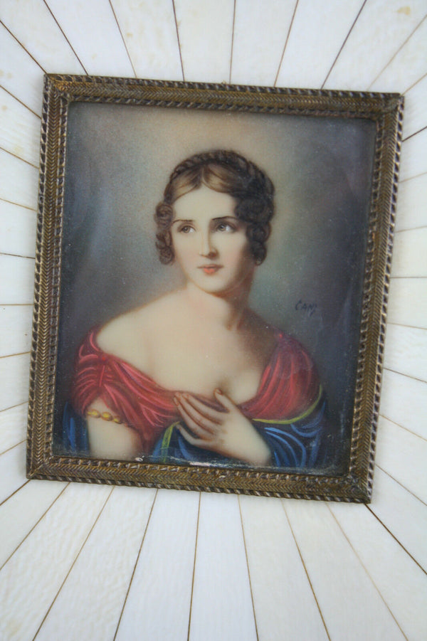 Signed Miniature Portrait of a lady 1930 France antique