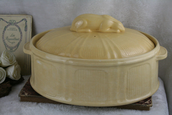 Dutch 1950's Petrus regout marked Ceramic pie pasty oven rabbit dish yellow