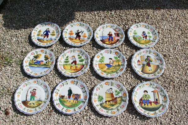 Set 12 plates months of the year Italian ceramic faience 1960 marked