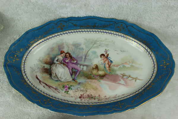 PAIR large antique French SEvres porcelain putti romantic victorian plates