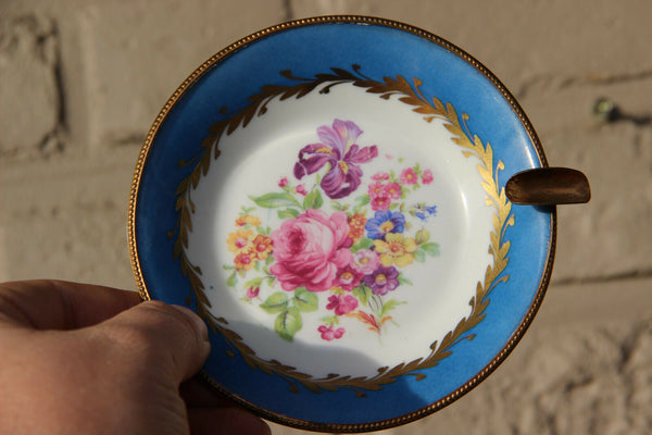 Gorgeous French Sevres Limoges porcelain marked Floral hand paint Ashtray 1960