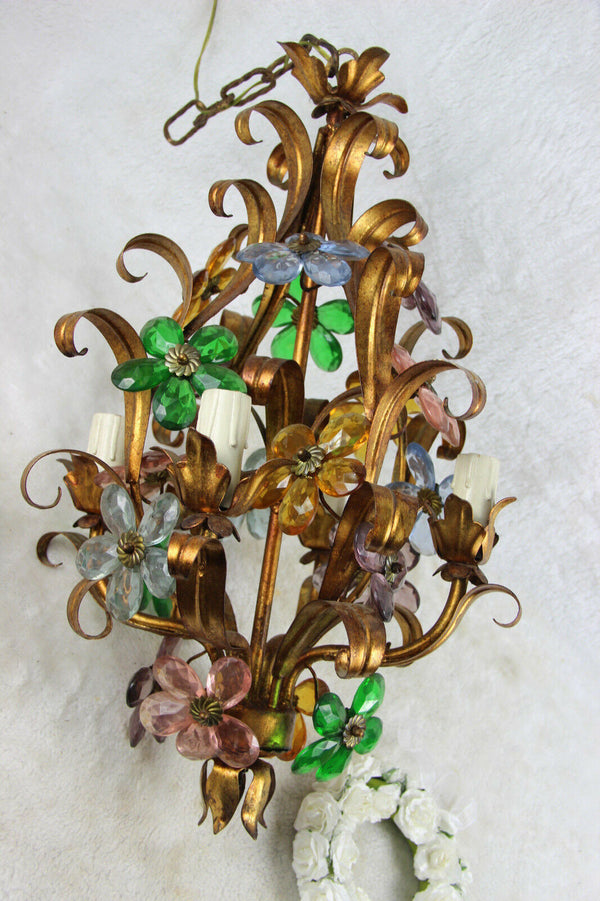 Hollywood regency Mid century 1950 MAison bagues daisy flower glass chandelier