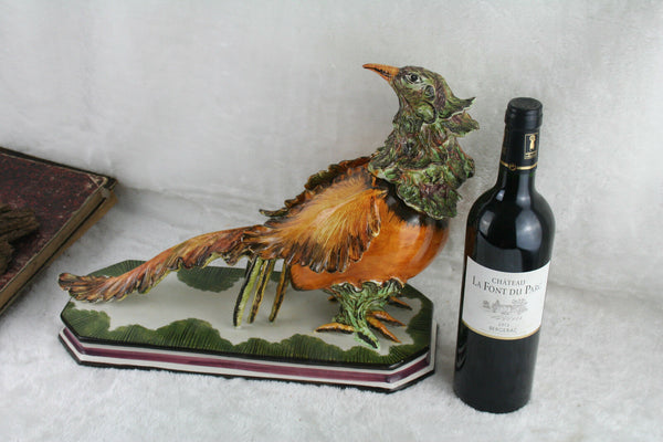 Italian XL Bassano Ceramic Faience porcelain Bird Pheasant marked 1960's